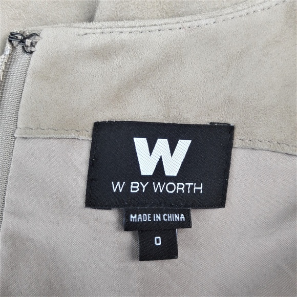 W by Worth Genuine Tan Suede Leather Sheath Dress Chain Zip Pockets Lined XS - Picture 6 of 8